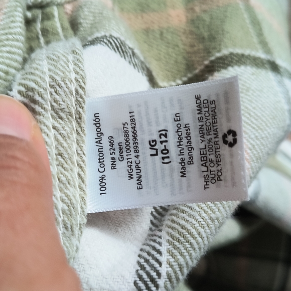 Wonder Nation Shacket Green White Plaid Thick Flannel Sz LG 10-12 Kid Unisex - Picture 12 of 14